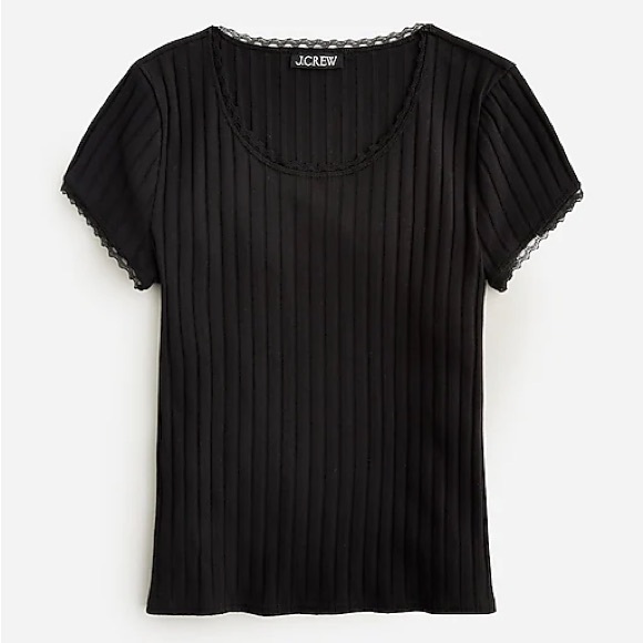 J. Crew Tops - J. Crew Black Ribbed Short Sleeve Pointelle Lace Baby Doll Shirt XL